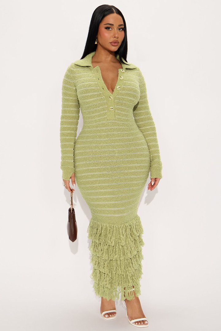 Not Too Much Sweater Maxi Dress - Lime