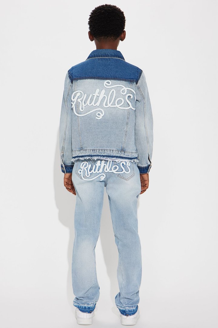 Mini Ruthless Back Hit Denim Trucker Jacket - Light Blue Wash