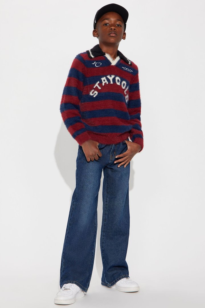 Mini Stay Gold Striped Brushed Sweater - Red