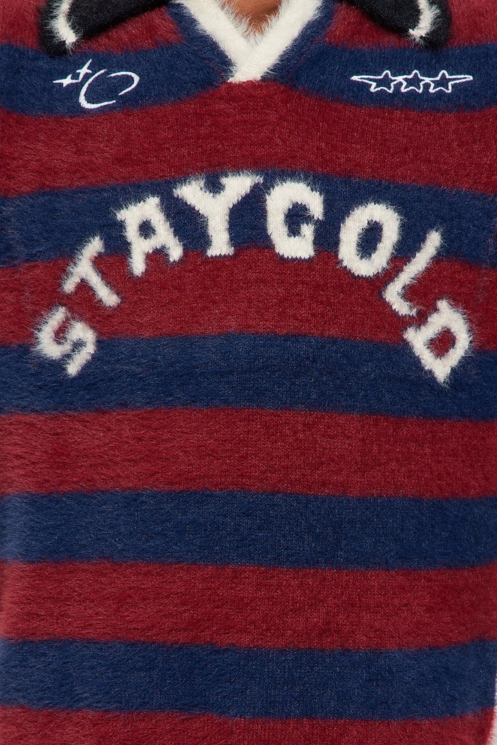 Mini Stay Gold Striped Brushed Sweater - Red
