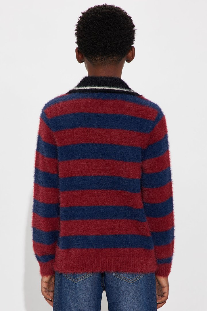 Mini Stay Gold Striped Brushed Sweater - Red