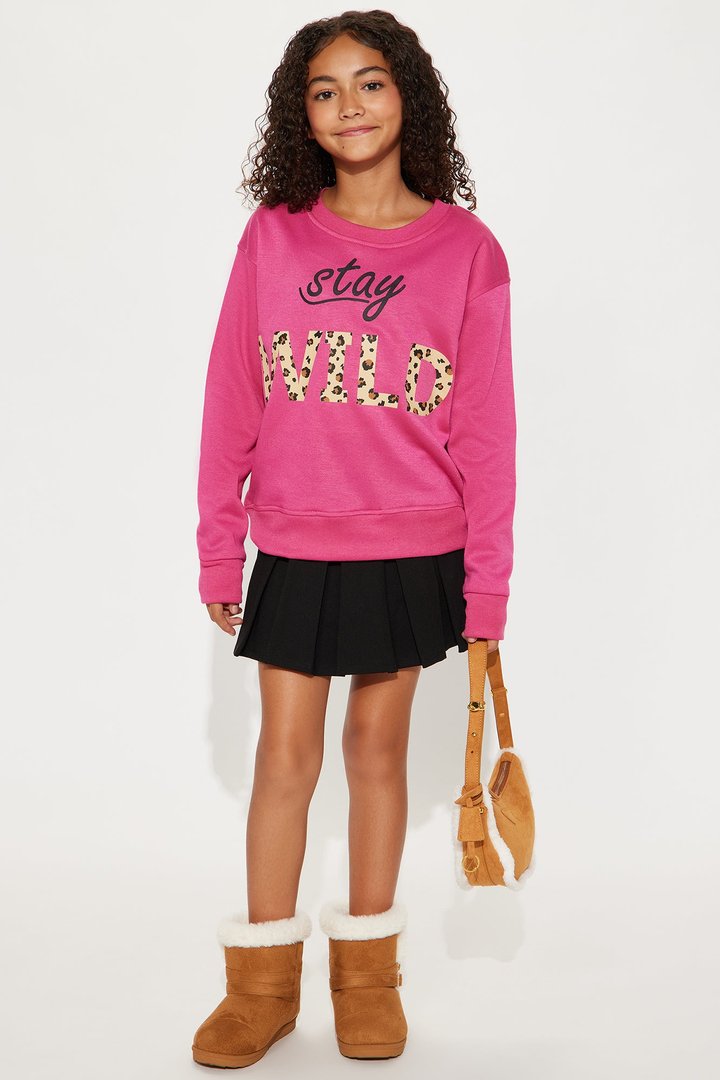Mini Stay Wild Crew Neck Sweatshirt - Hot Pink