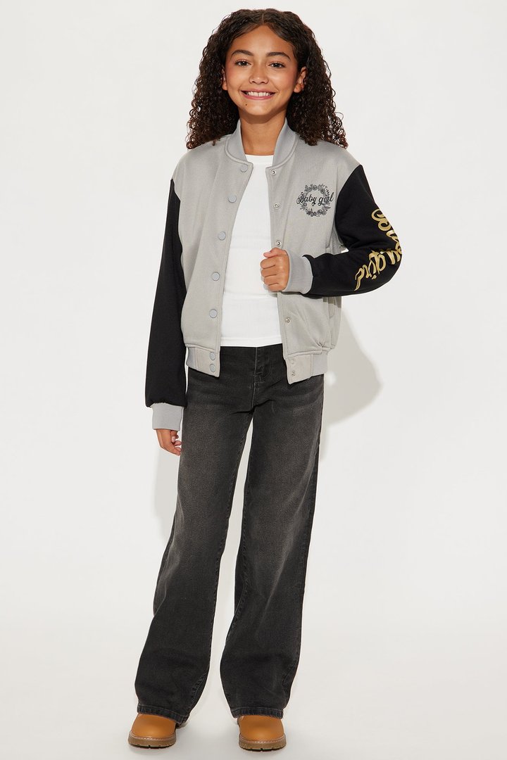 Mini Baby Girl Bomber Jacket - Heather/Combo