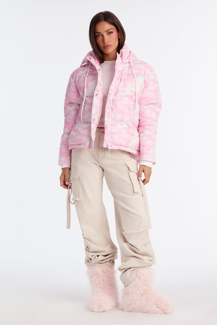 Ski Views Camouflage Puffer Jacket - Pink/combo