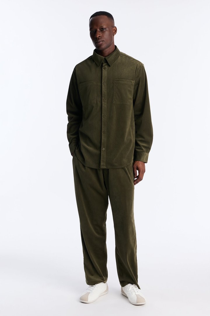 Straight Lincoln Park Textured Trouser - Dark Olive