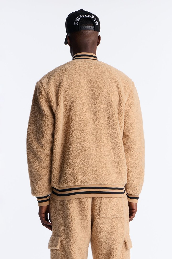 Teddy Varsity Sherpa Jacket - Taupe