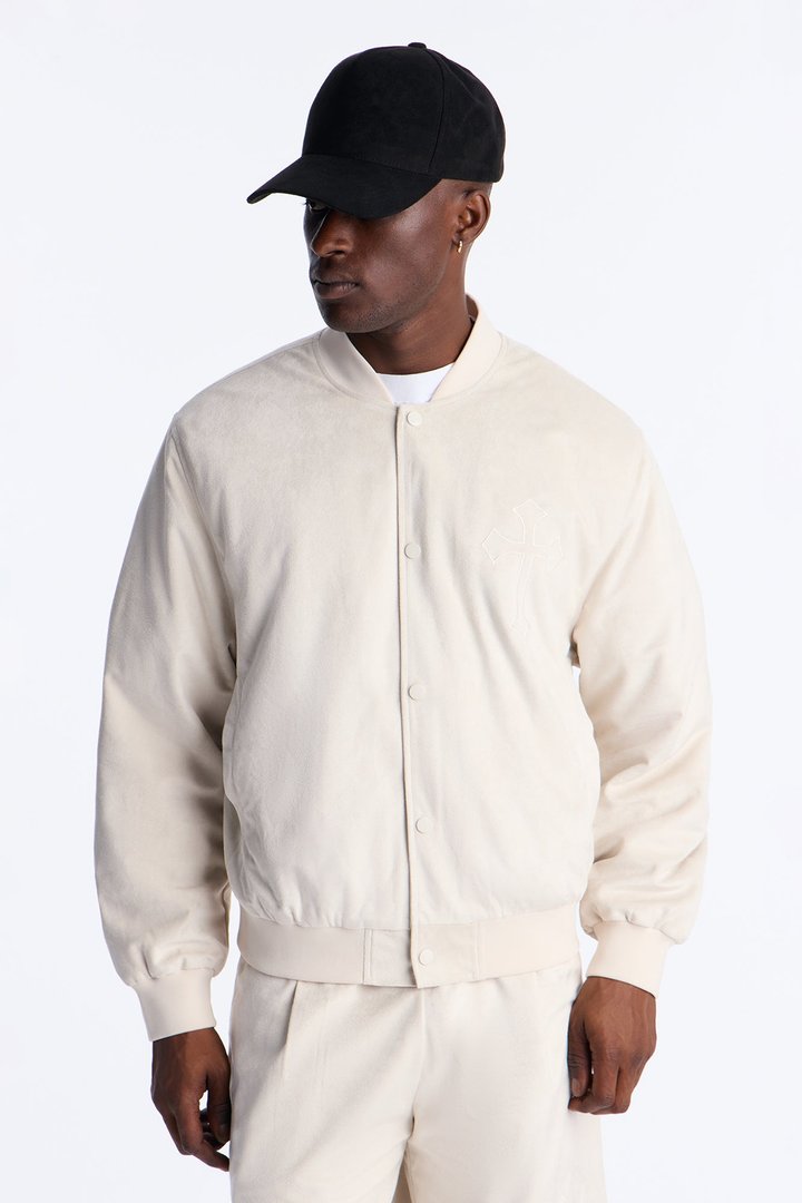 Granite Cut Suede Bomber Jacket - Off White