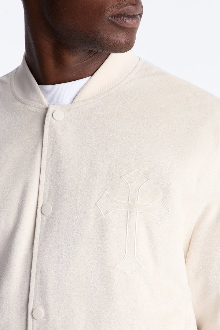 Granite Cut Suede Bomber Jacket - Off White