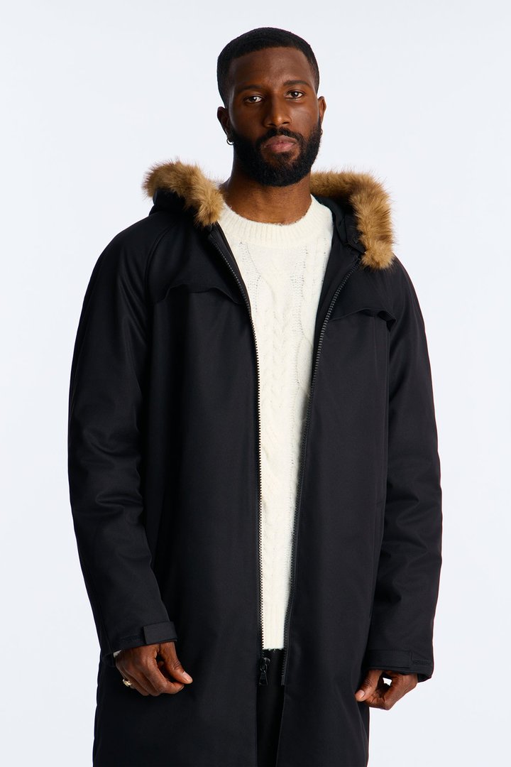 Padded Hooded Faux Trim Iced Out Parka - Black