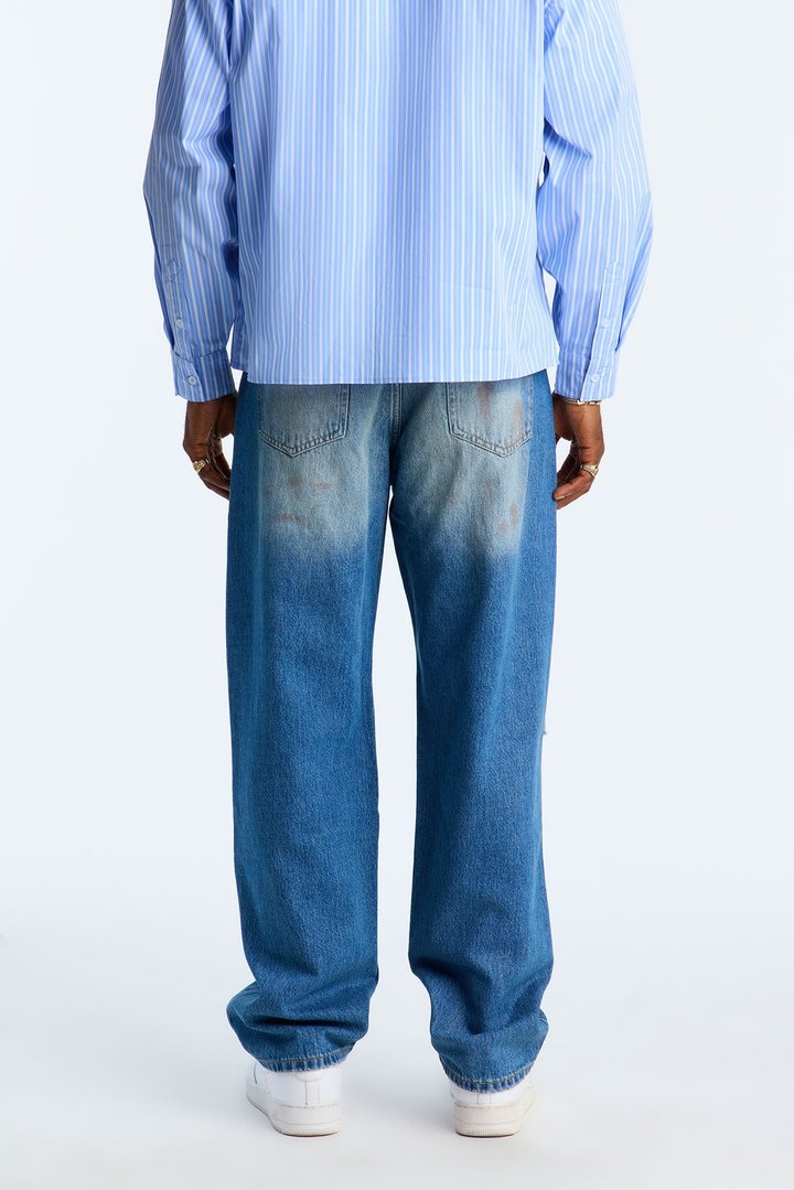 Relaxed Straight Rogue Rip And Repair Jean - Vintage Blue Wash