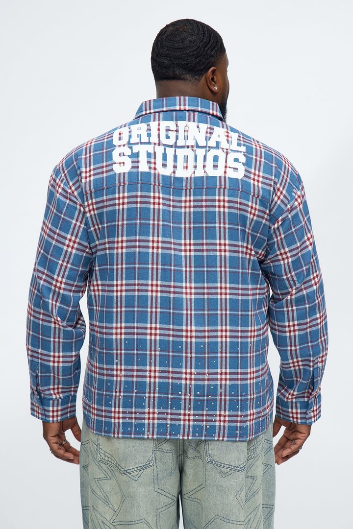 Studio Stampede Rhinestone Flannel - Blue/combo