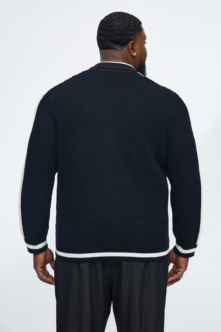Chunky Striped Knit Cardigan - Black