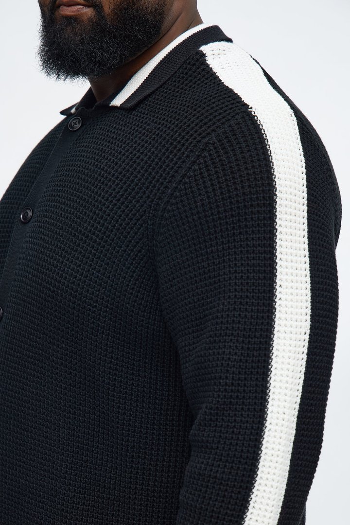 Chunky Striped Knit Cardigan - Black