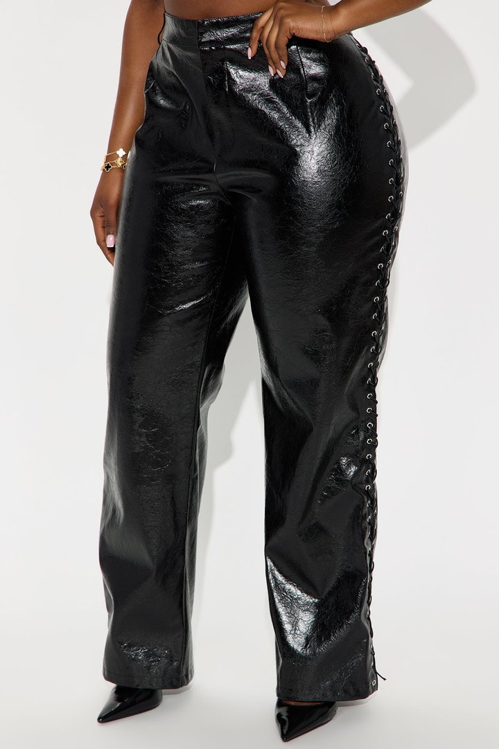 Claim To Fame Faux Leather Lace Up Pant 33″ - Black