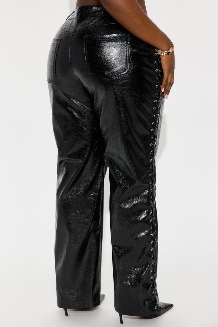 Claim To Fame Faux Leather Lace Up Pant 33″ - Black