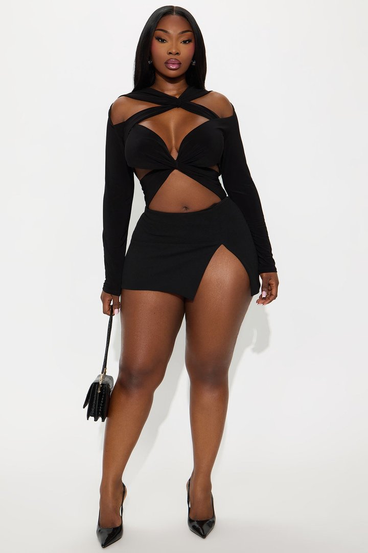 Never Too Much Long Sleeve Bodysuit - Black