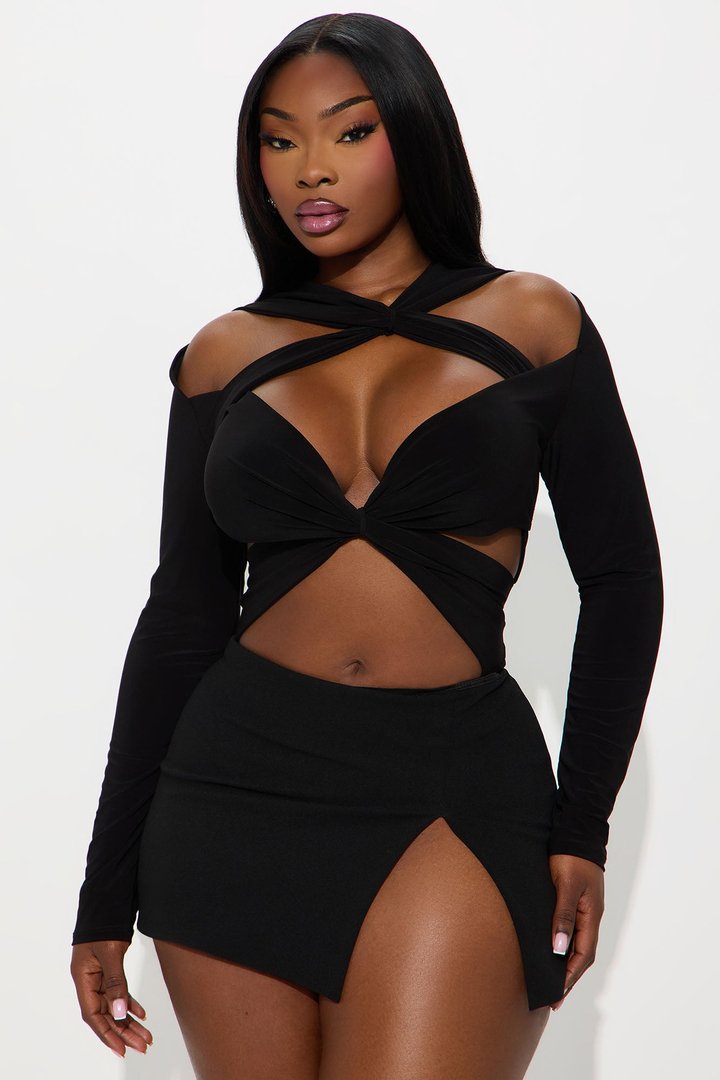 Never Too Much Long Sleeve Bodysuit - Black
