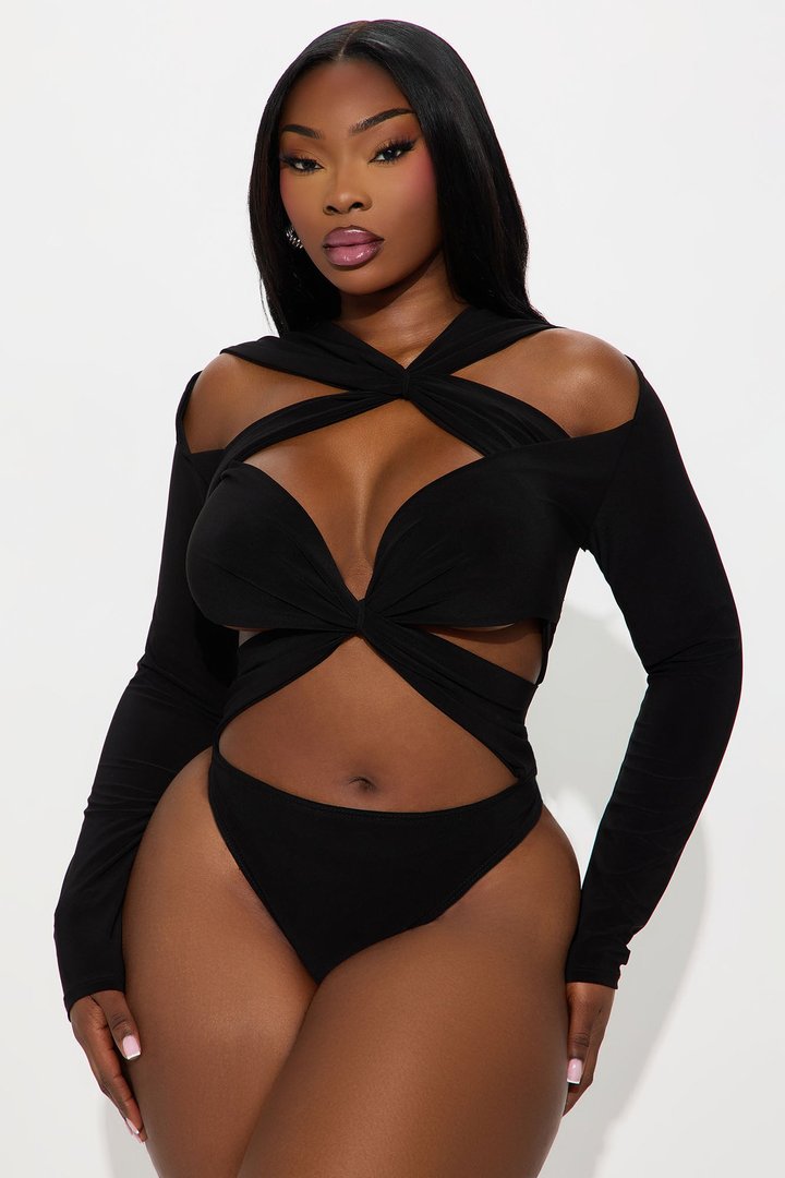 Never Too Much Long Sleeve Bodysuit - Black