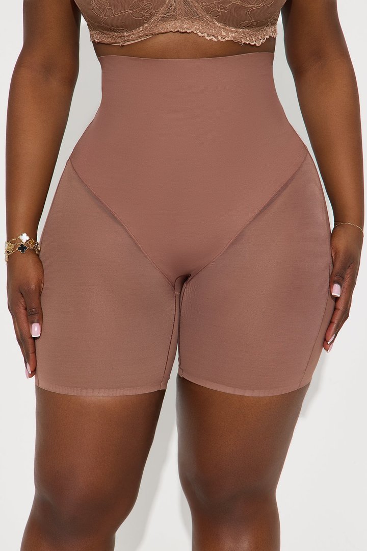 Microfiber Power Mesh Butt Shaping Thigh Short - Mocha