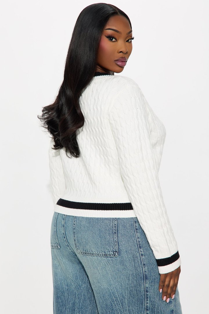 Not The Same Cable Knit Cropped Sweater - Ivory/combo