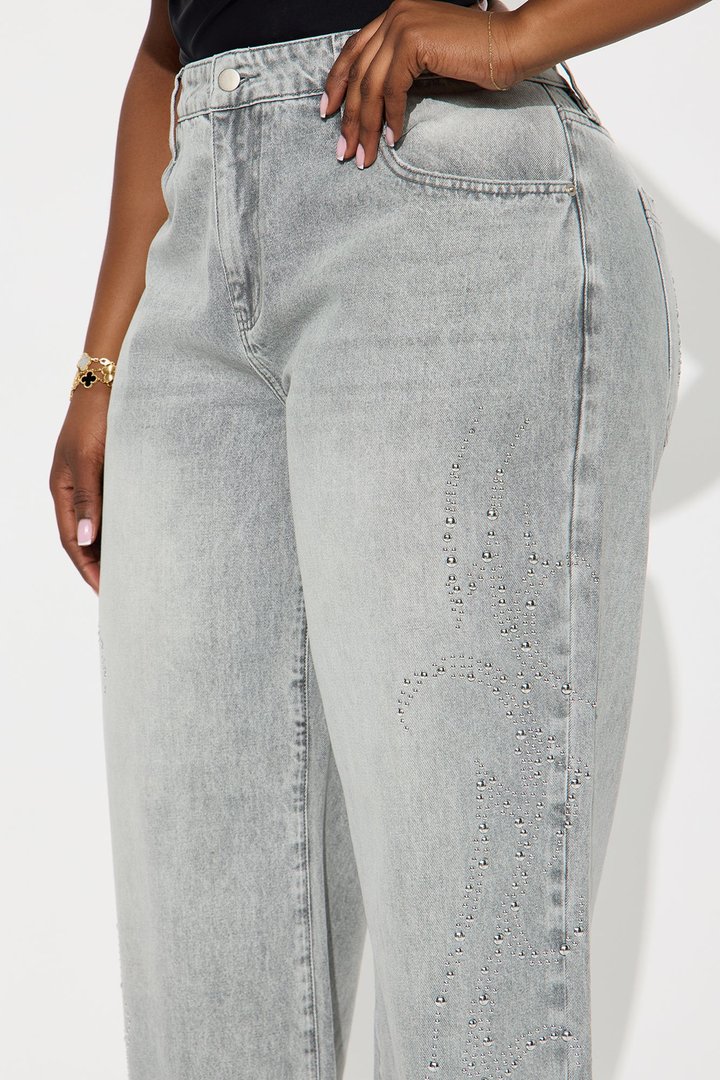 Moonchild Studded Embellishment Wide Leg Jeans - Grey