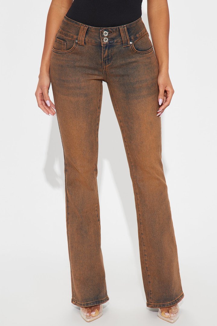 Got My Way Low Rise Tinted Bootcut Jeans - Brown