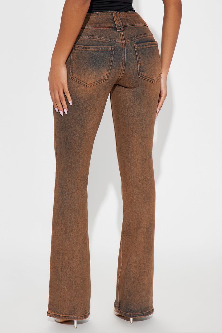 Got My Way Low Rise Tinted Bootcut Jeans - Brown