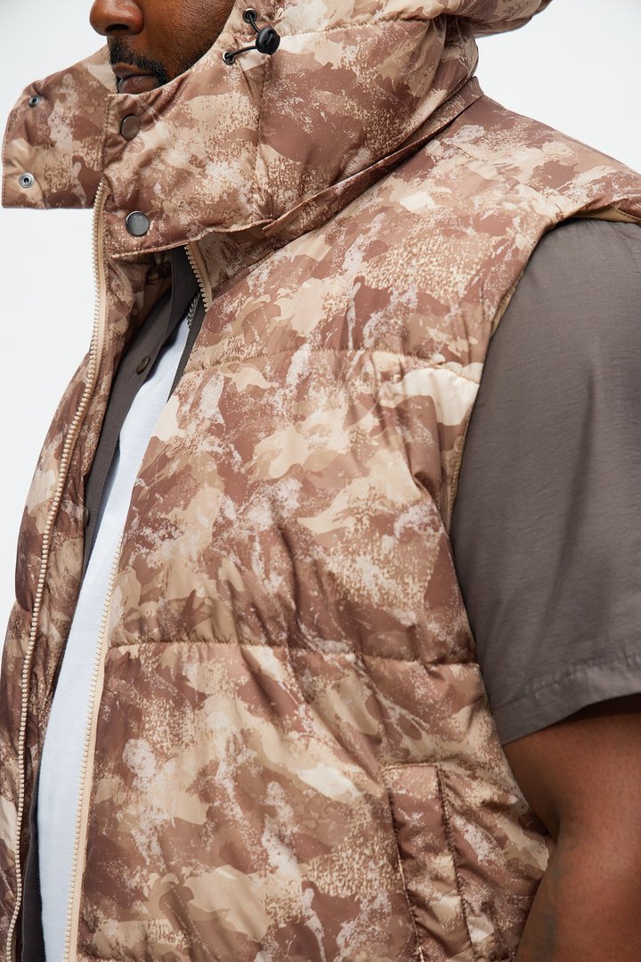 Hooded Into The Trenches Puffer Vest - Brown