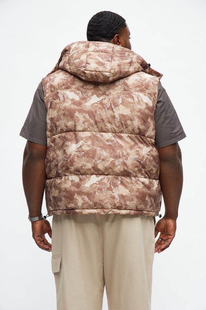 Hooded Into The Trenches Puffer Vest - Brown