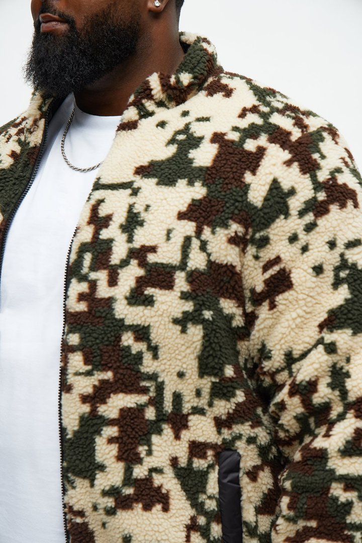 Pixelated Camo Sherpa Zip Shacket - Camouflage