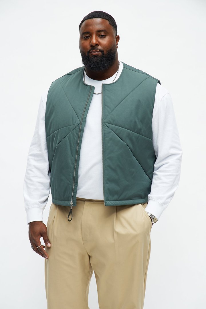 Look At Me Paneled Padded Vest - Olive