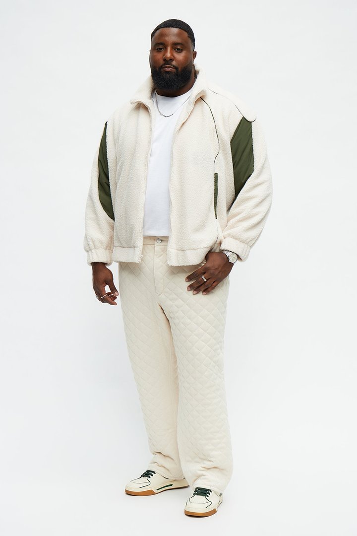 Straight Textured Cabin Quilted Pant - Cream