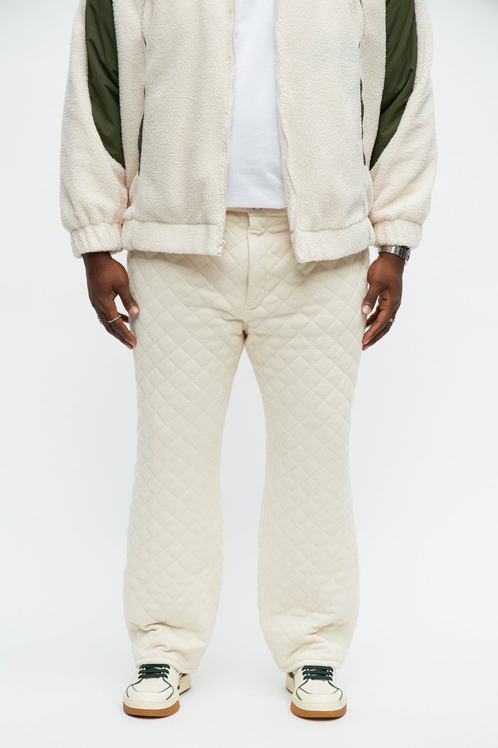 Straight Textured Cabin Quilted Pant - Cream