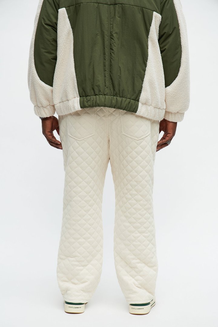 Straight Textured Cabin Quilted Pant - Cream
