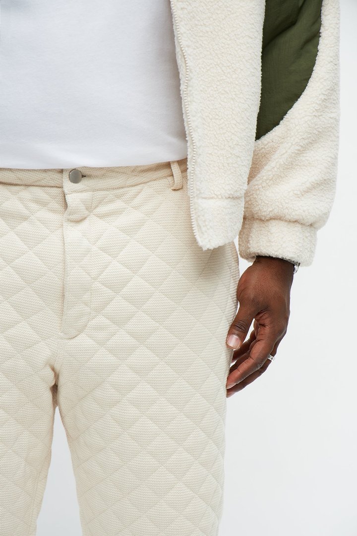 Straight Textured Cabin Quilted Pant - Cream