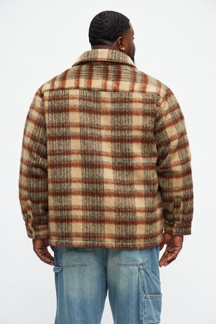 Relaxed Mohair Plaid Shacket - Brown