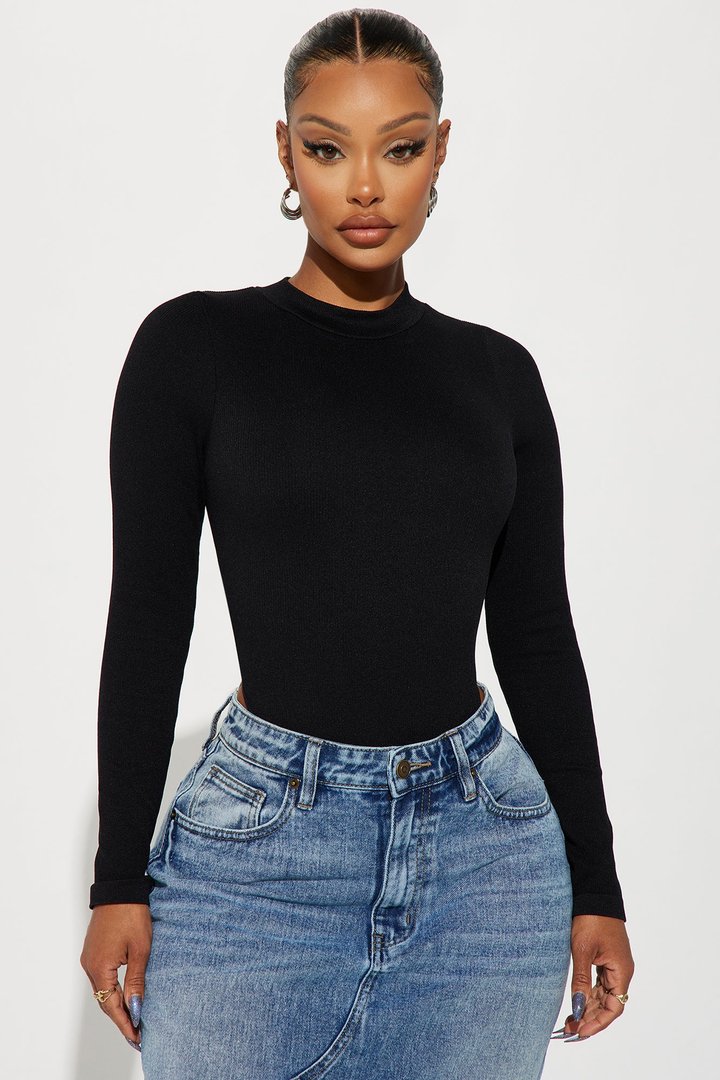 Marena Long Sleeve Bodysuit - Black
