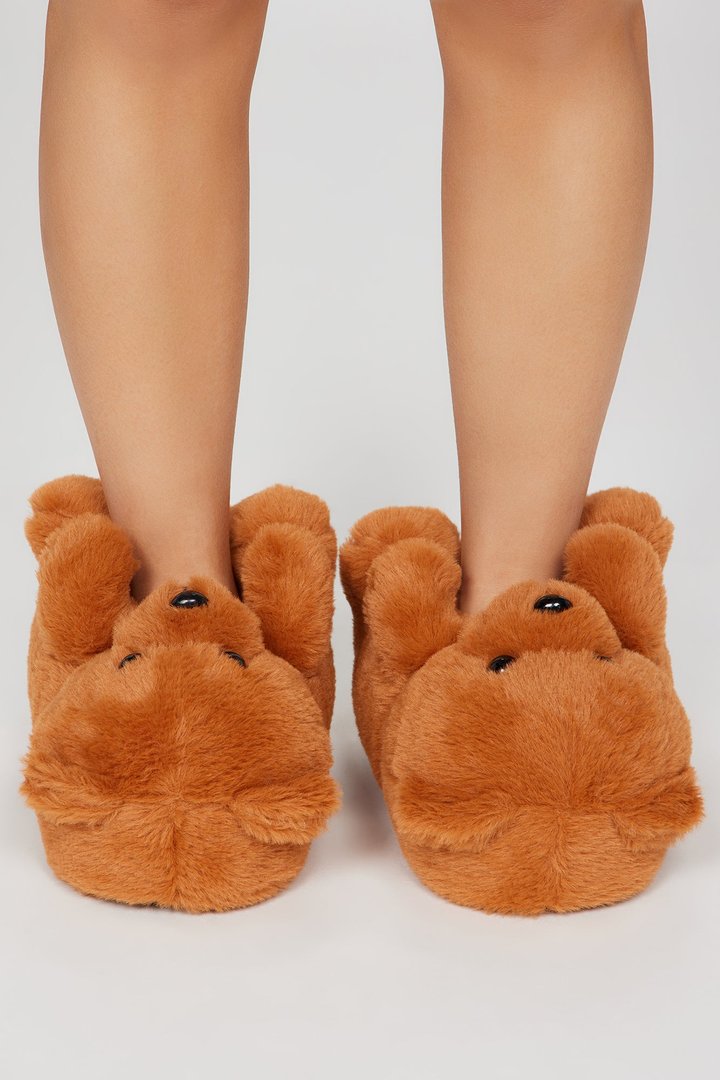 Cute And Cuddly Teddy Bear Slippers - Tan