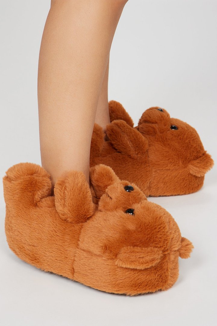 Cute And Cuddly Teddy Bear Slippers - Tan