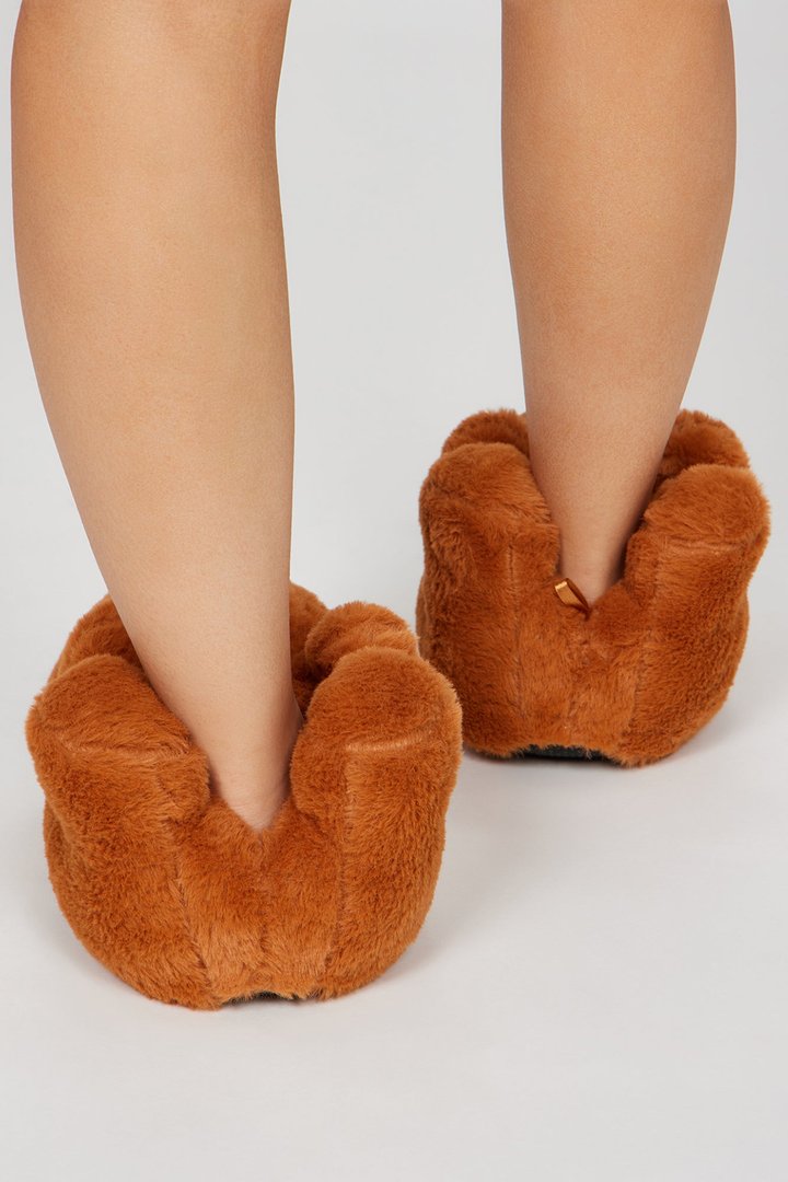 Cute And Cuddly Teddy Bear Slippers - Tan