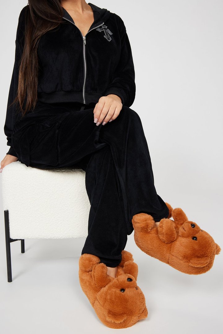 Cute And Cuddly Teddy Bear Slippers - Tan