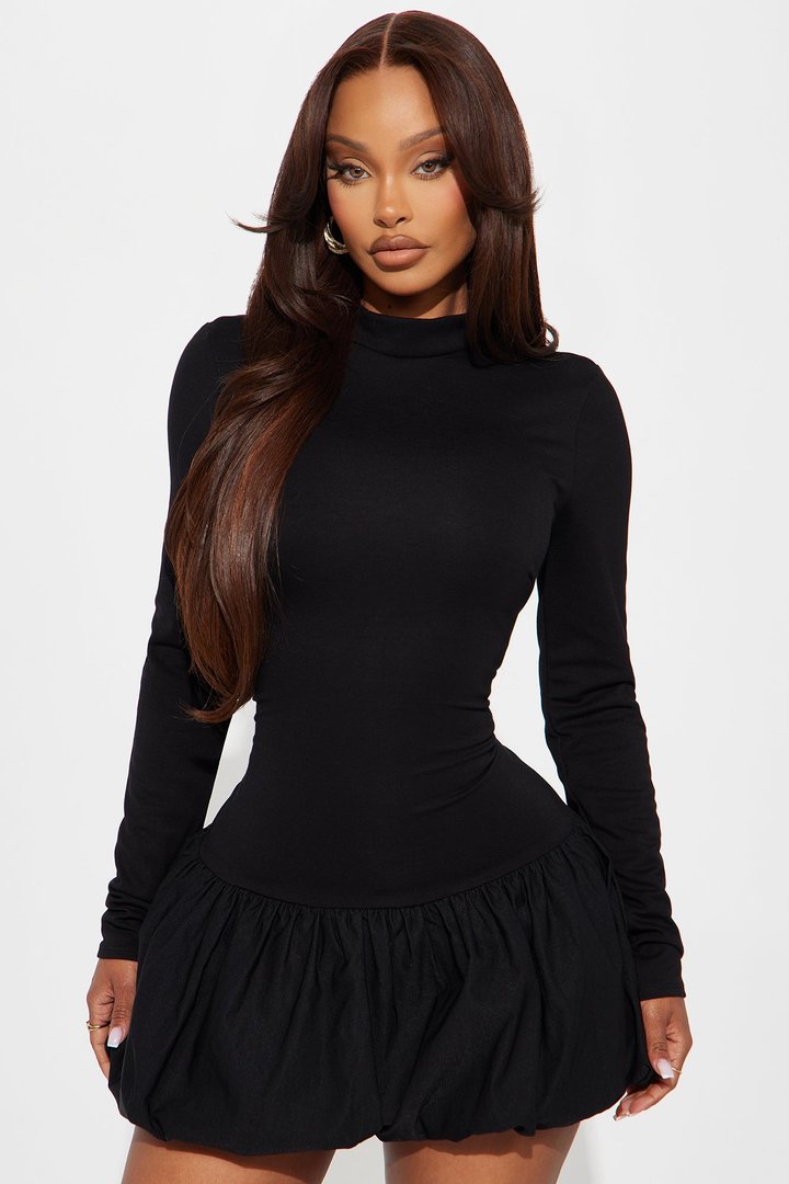 Maxy Long Sleeve Bubble Dress - Black