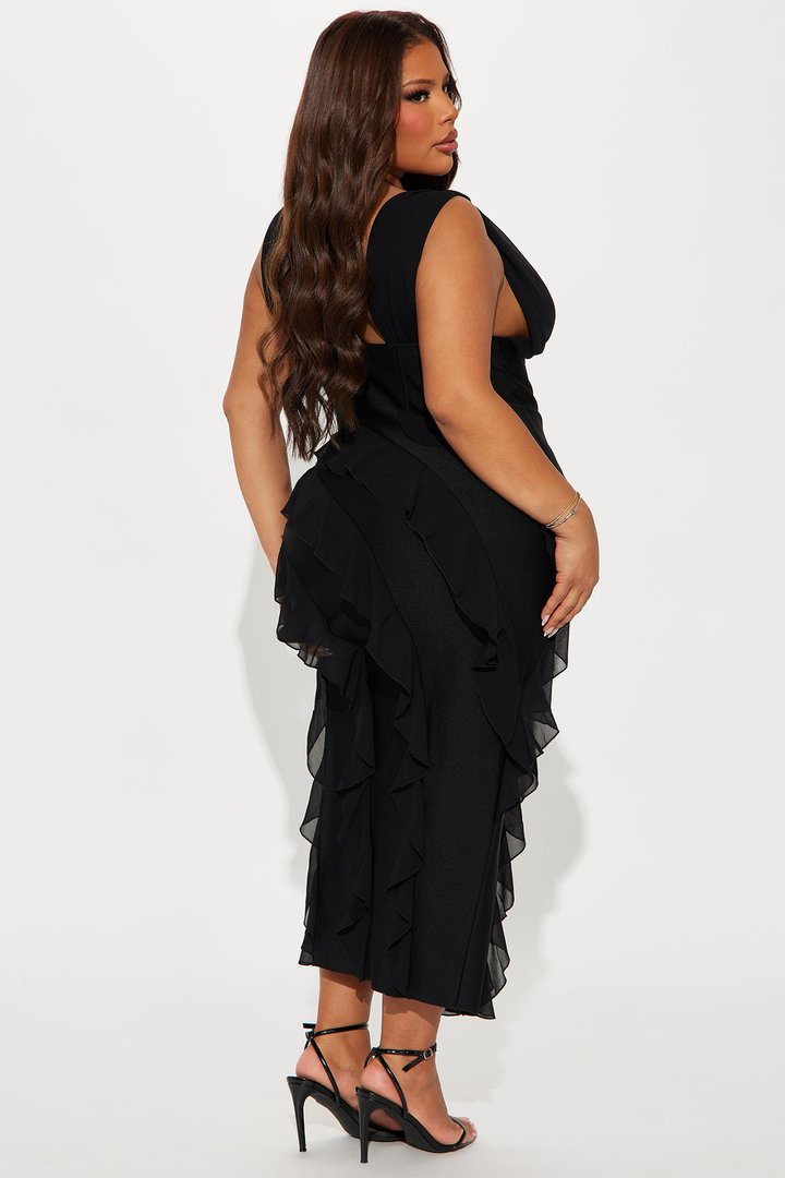 Jocelyn Bandage Ruffle Midi Dress - Black