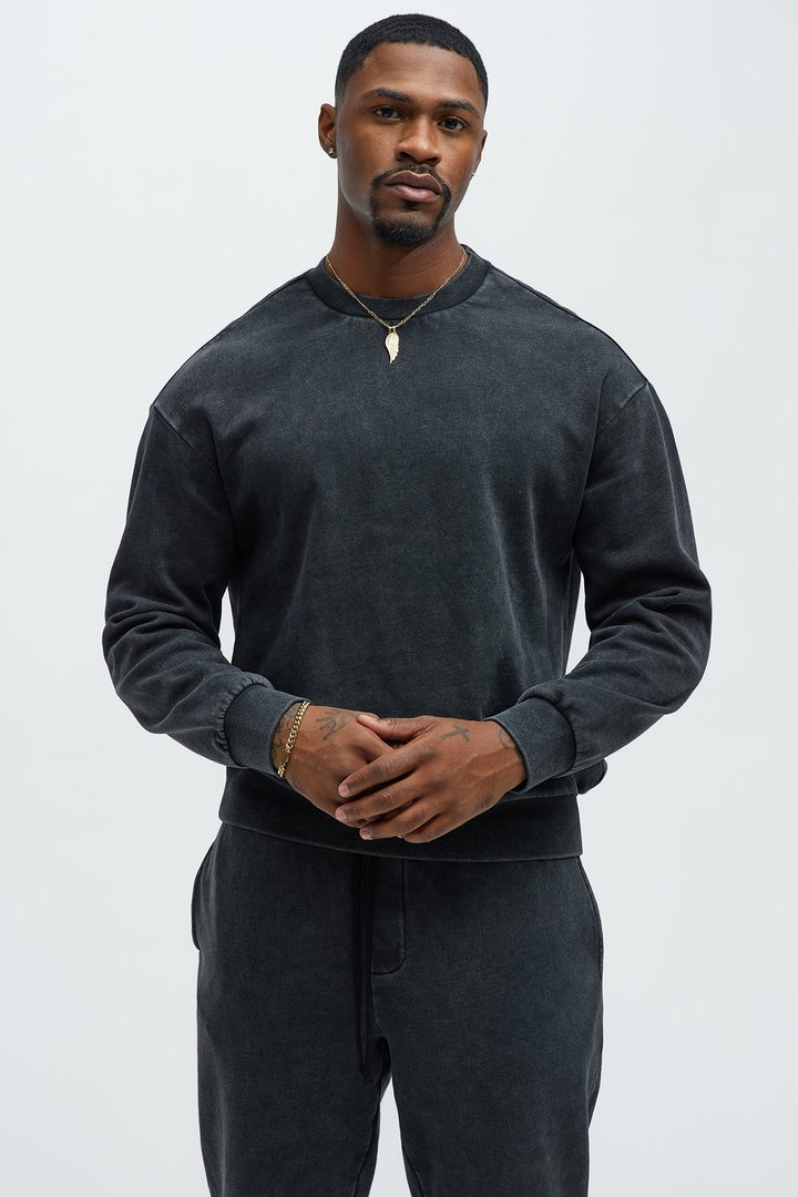 Tayson Heavy Wash Crewneck Sweatshirt - Black Wash