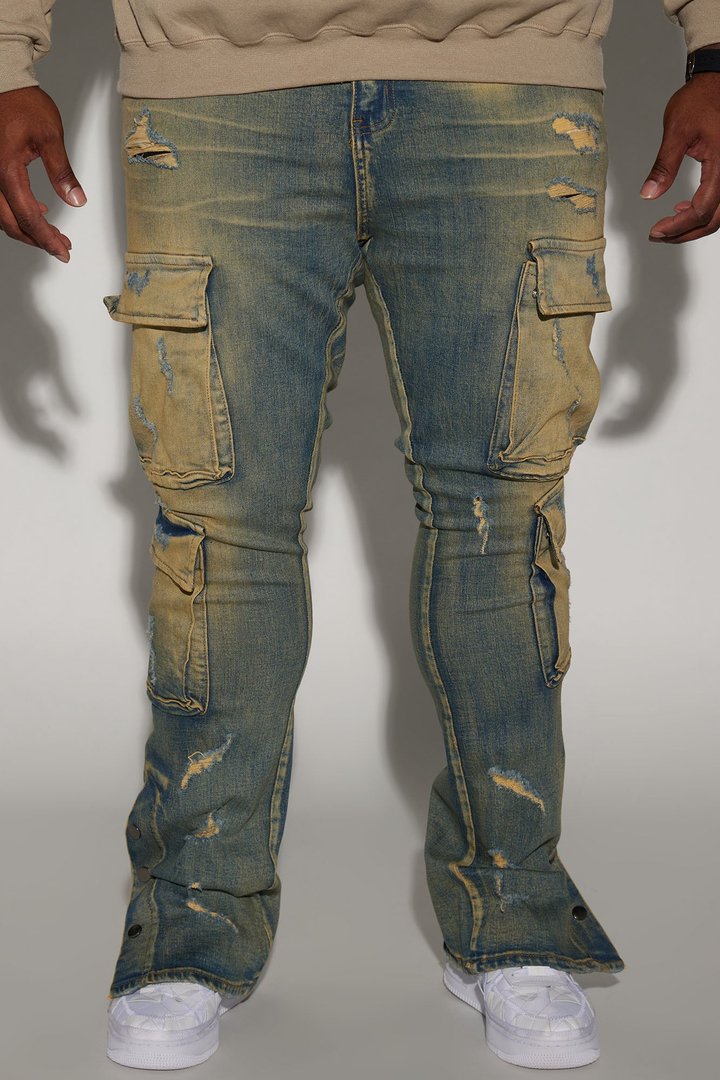 On The Set Stacked Skinny Snap Flare Jeans - Vintage Wash