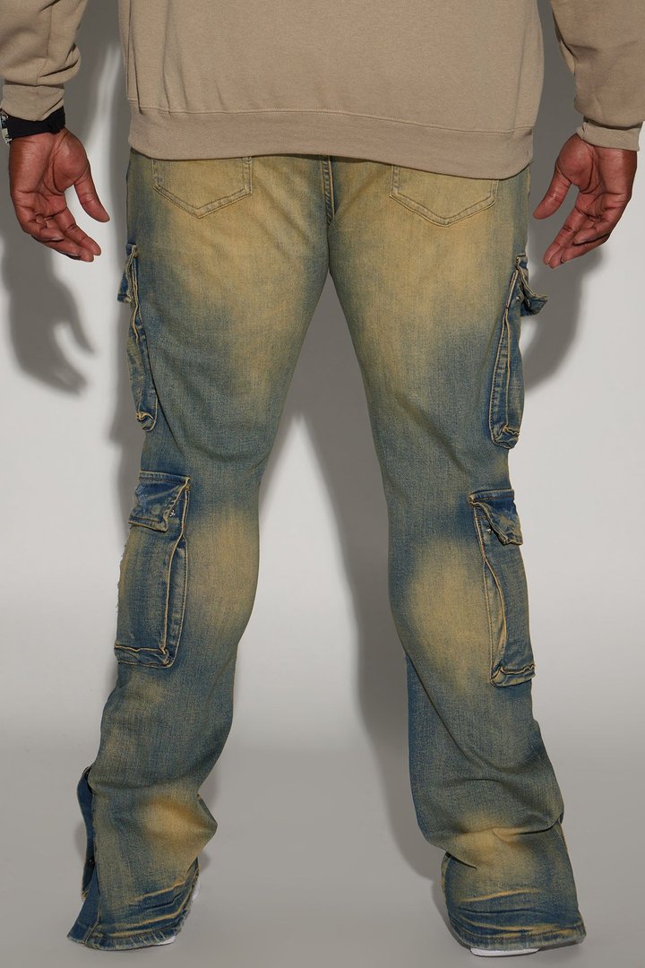 On The Set Stacked Skinny Snap Flare Jeans - Vintage Wash