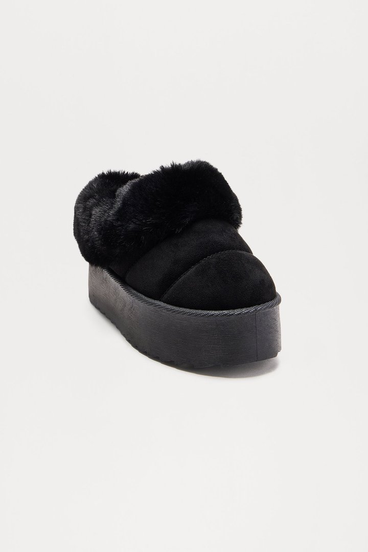 North Pole Fur Trim Booties - Black
