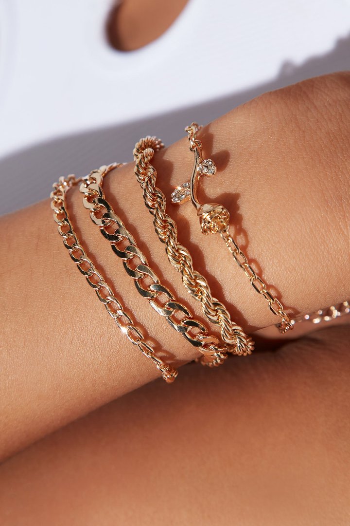 Pretty Rose 4 Piece Bracelet Set - Gold