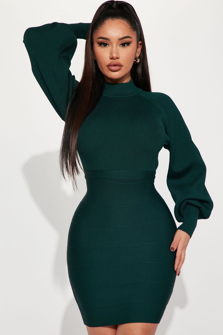Kai Sweater Bandage Mini Dress - Hunter