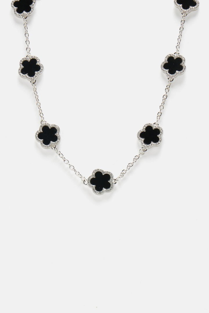 Clover Bae Chain Necklace - Silver/Black